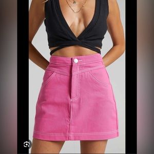 Showpo mini pink jean skirt
